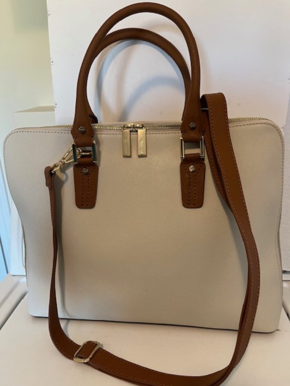 Danier two color leather satchel bag.